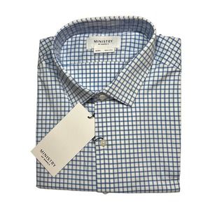 Ministry of Supply Mens Aero Blue Check Dress‎ Shirt XL Slim New